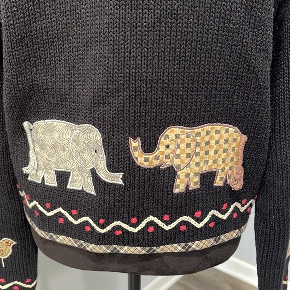 Vintage Orivis ramie cardigan sweater Medium floral animals patch embroidered - Picture 7 of 16